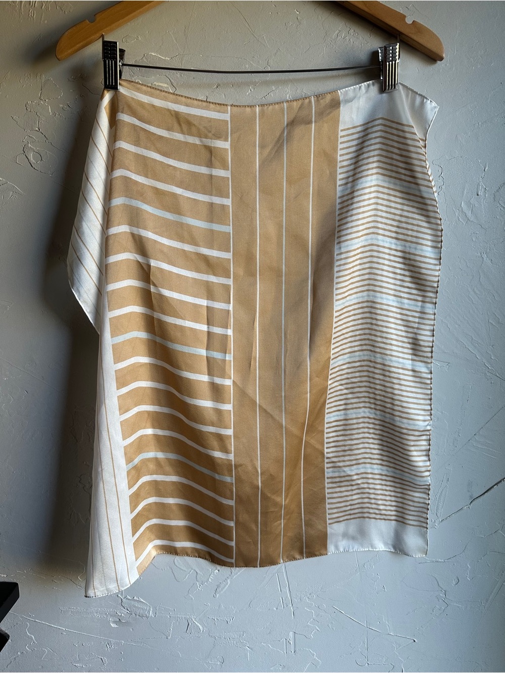 Beige & White Striped Square Scarf Neutral Minimalist French Girl 23x23